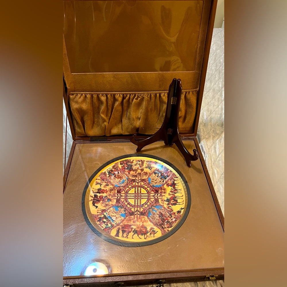 “The Great Silk Way” Empire Fine Bone Gold Trim Porcelain Rare Dish 12.4” W/Case